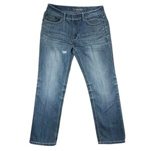 Y2k Departed Jeans Mens 31x30 Denim Medium Wash Blue Jeans Boot Cut Embroidered